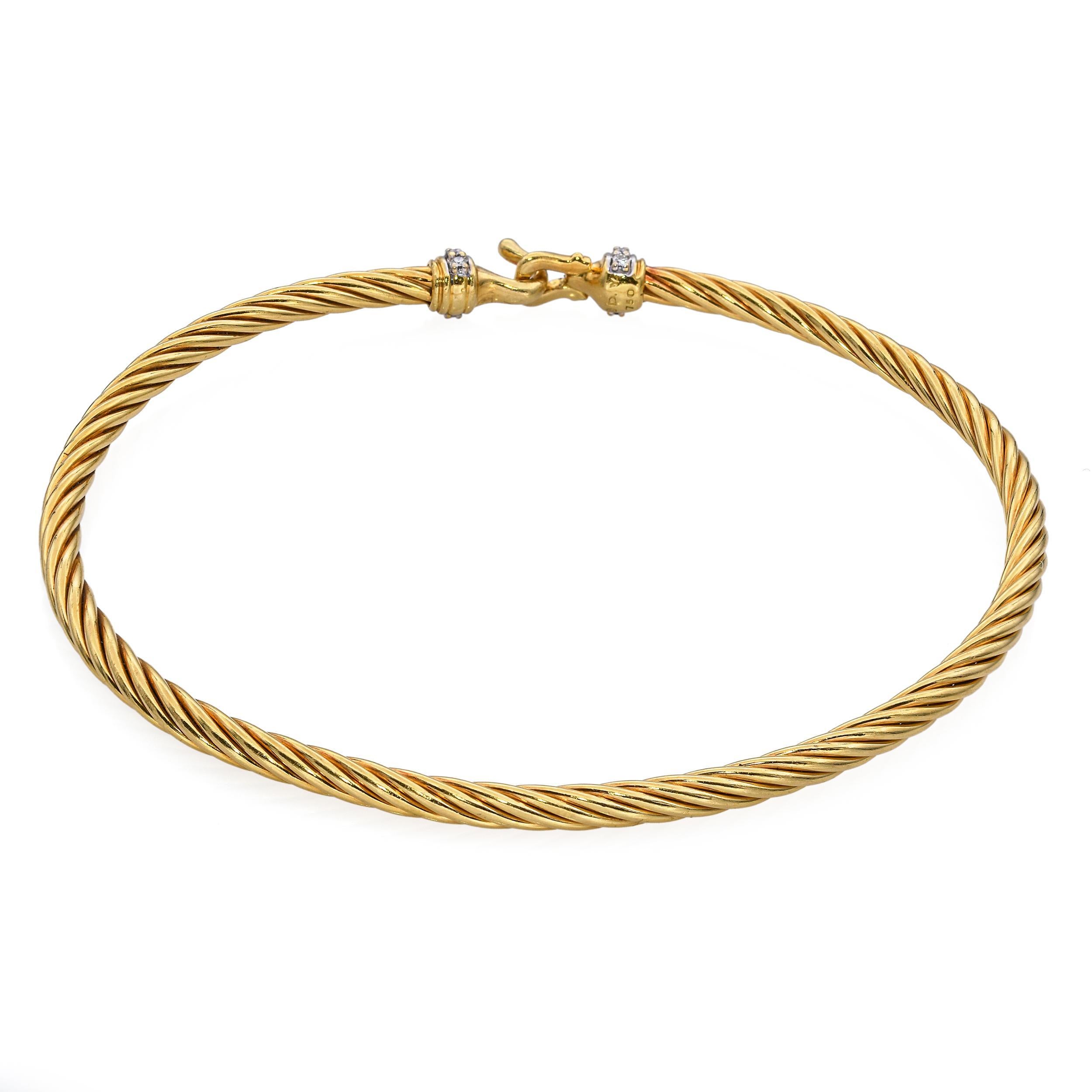 Taglio brillante David Yurman 18k Yellow Gold and Diamond Cablespira Bracelet in vendita