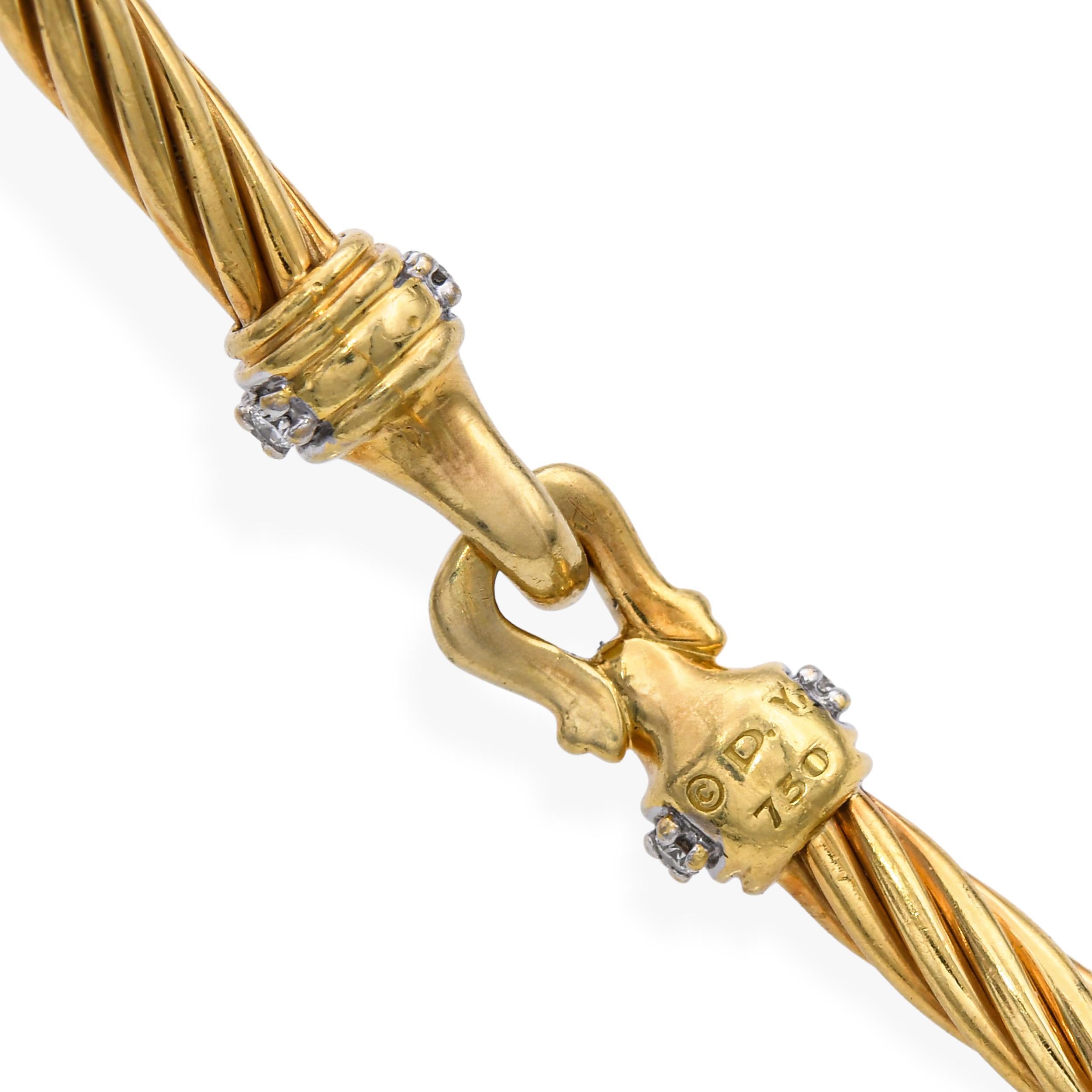 da uomo o donna David Yurman 18k Yellow Gold and Diamond Cablespira Bracelet in vendita