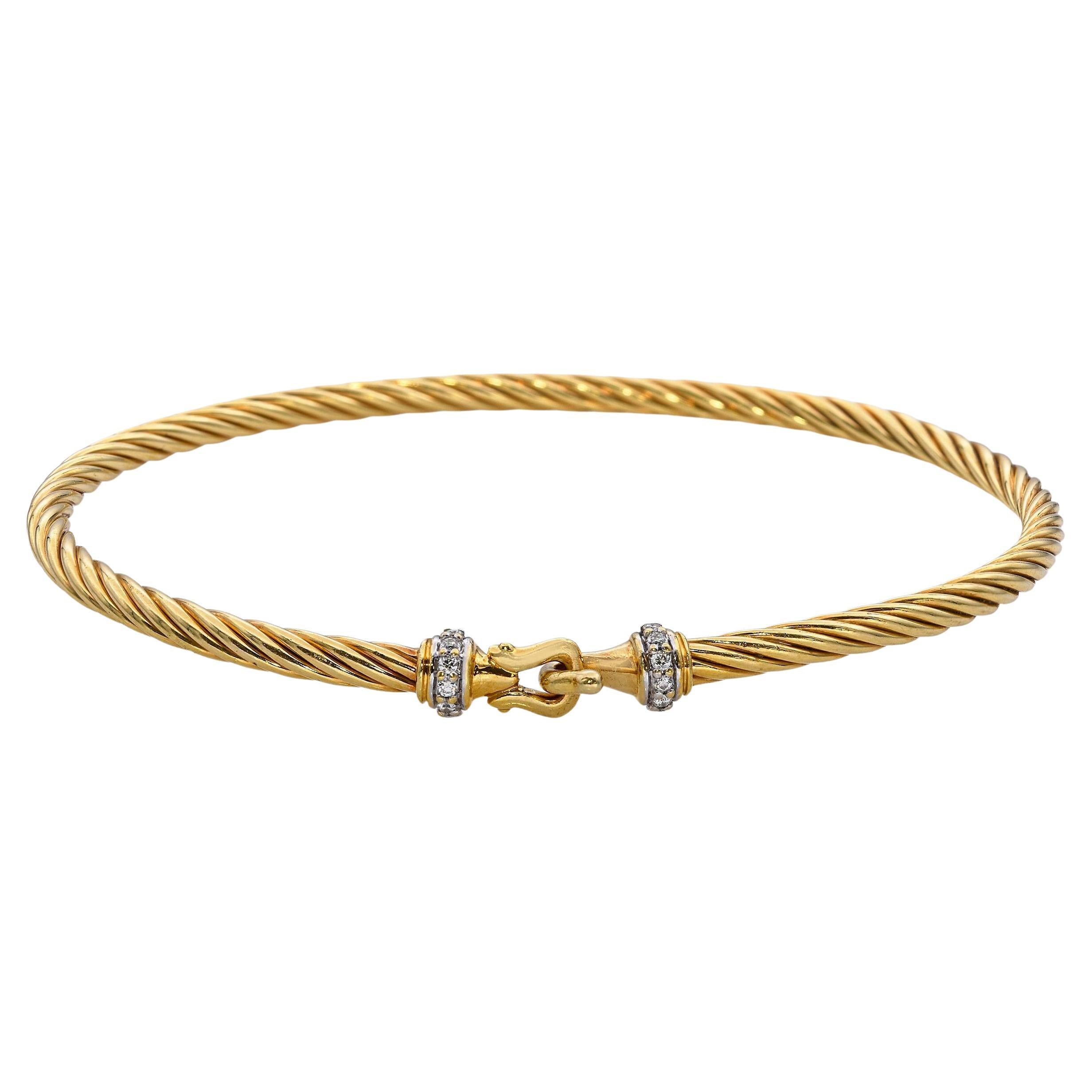 David Yurman 18k Yellow Gold and Diamond Cablespira Bracelet