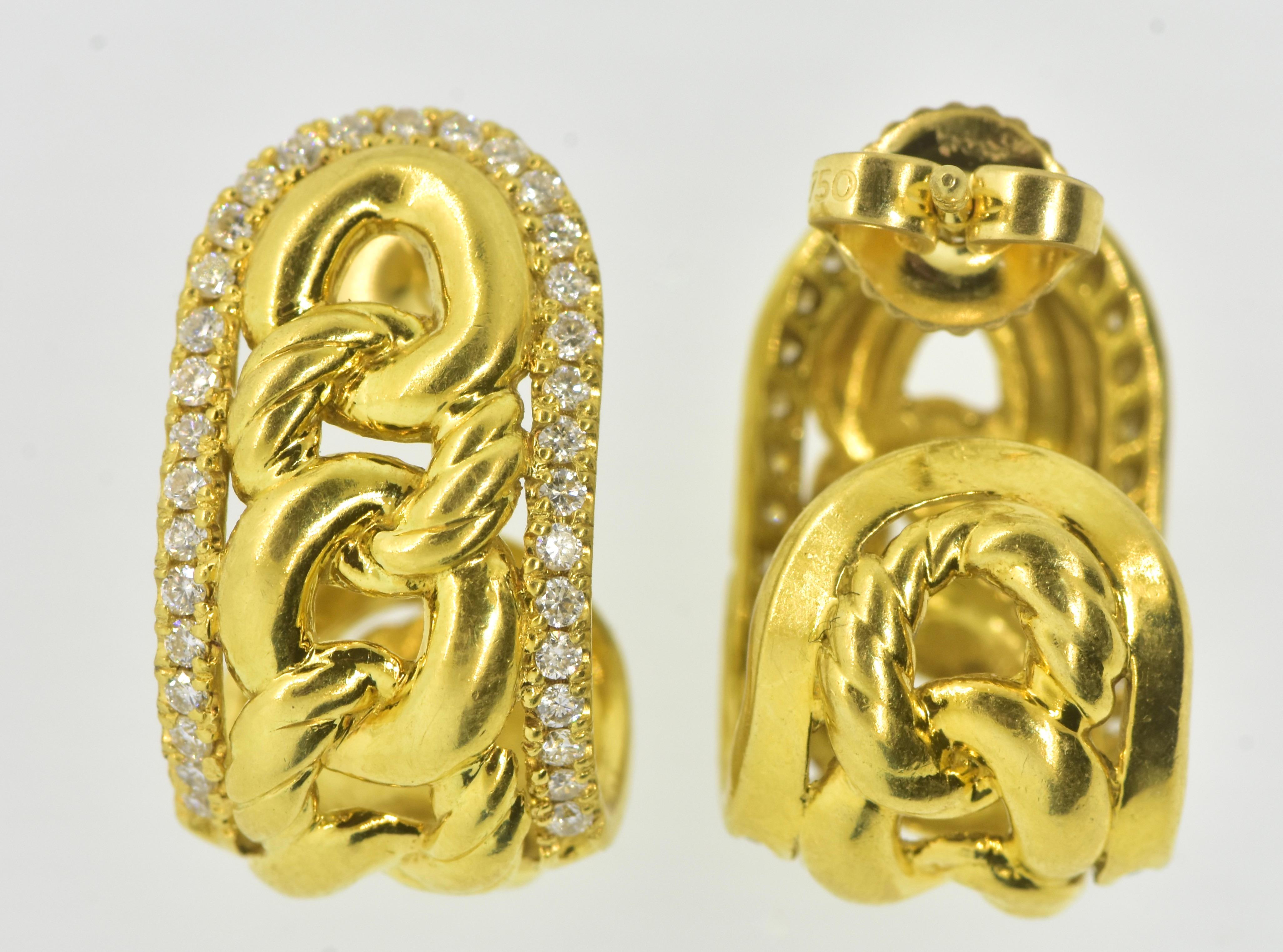 David Yurman 18K Yellow Gold and Diamond Fine Contemporary Earrings In Excellent Condition In Aspen, CO