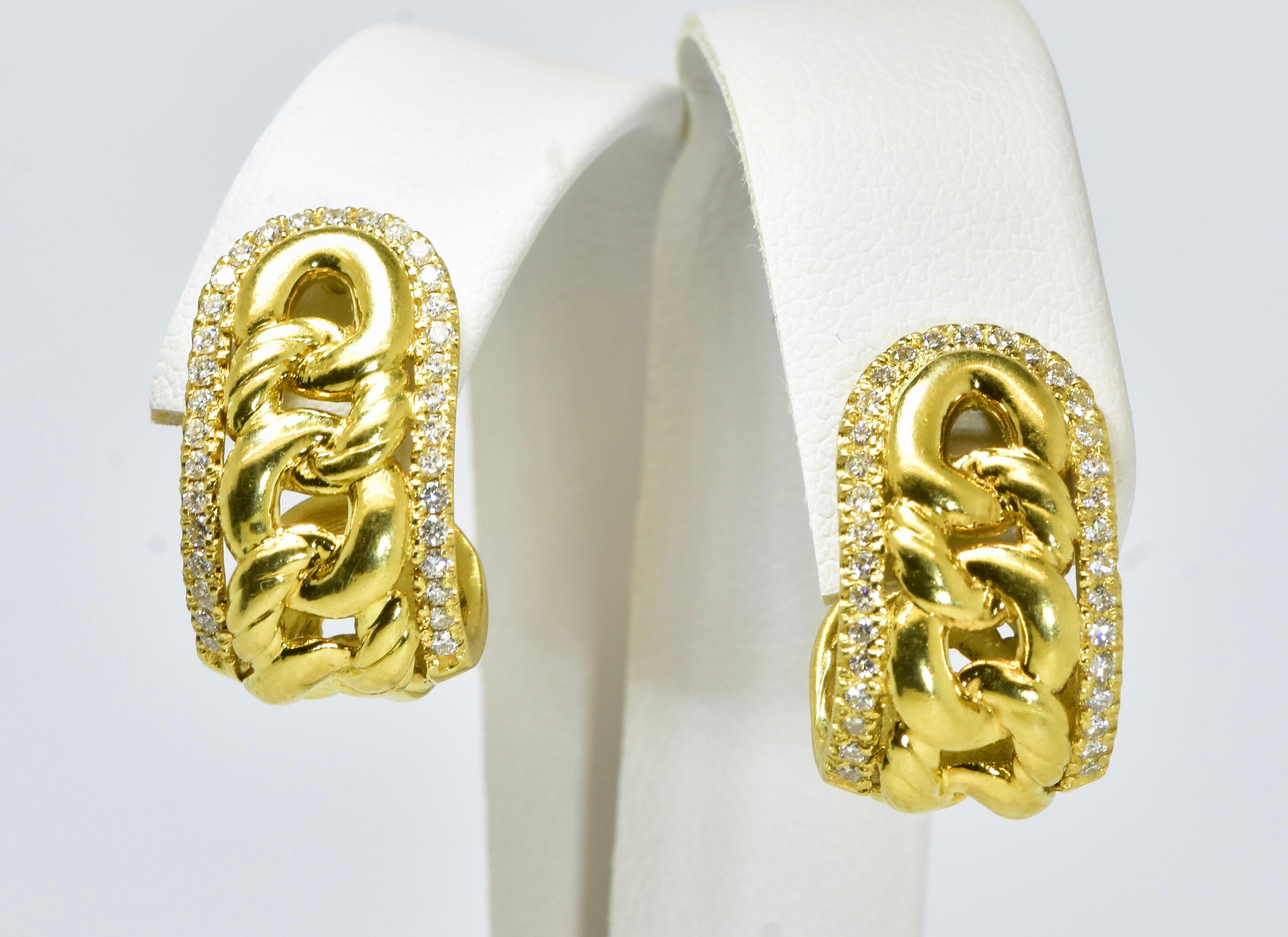 David Yurman 18K Yellow Gold and Diamond Fine Contemporary Earrings 1