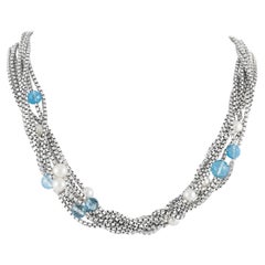 David Yurman 18K Yellow Gold and Silver Pearl and Blue Topaz Multi-Strand