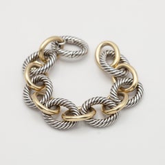 David Yurman 18K Yellow Gold and Sterling Large Cable Link Chain Bracelet