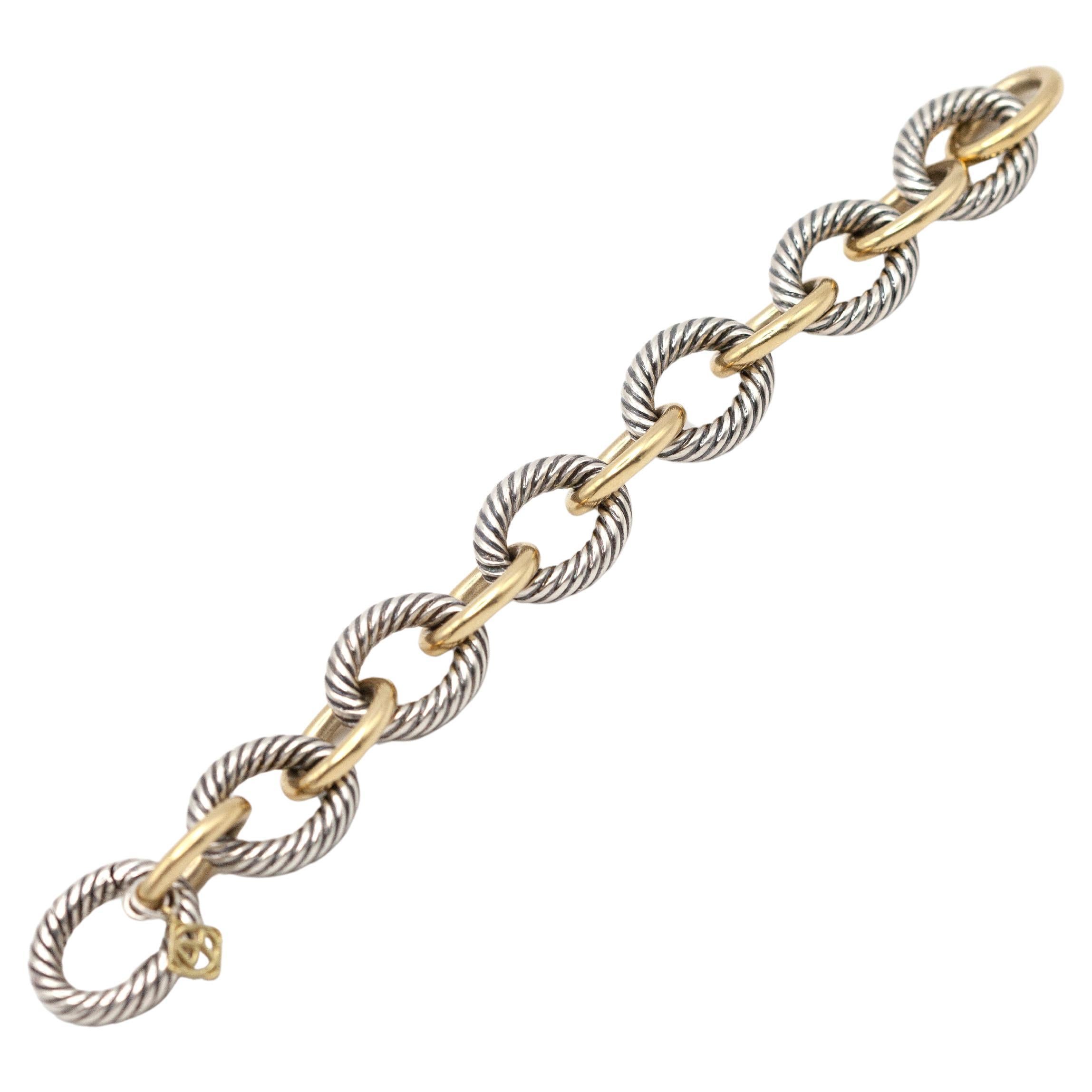 David Yurman 18K Yellow Gold and Sterling Large Cable Link Chain Bracelet en vente