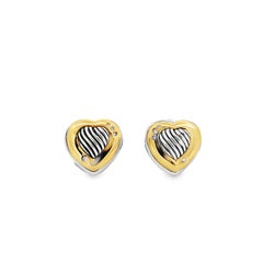 Boucles d'oreilles à clip David Yurman en or jaune 18 carats et argent sterling, en forme de cœur rond orné de diamants