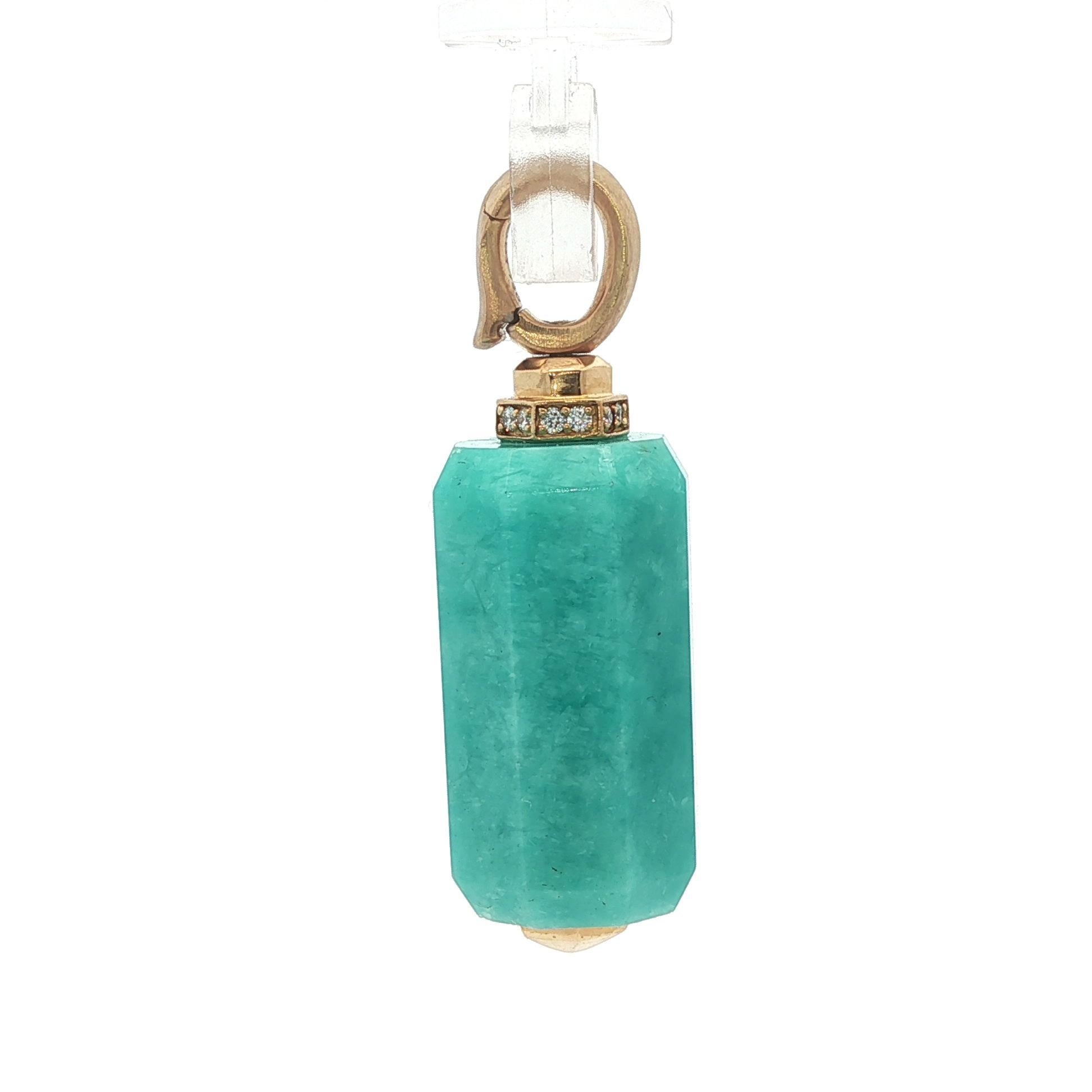 Brilliant Cut David Yurman 18k Yellow Gold Barrel Amazonite & Diamond Enhancer Pendant For Sale