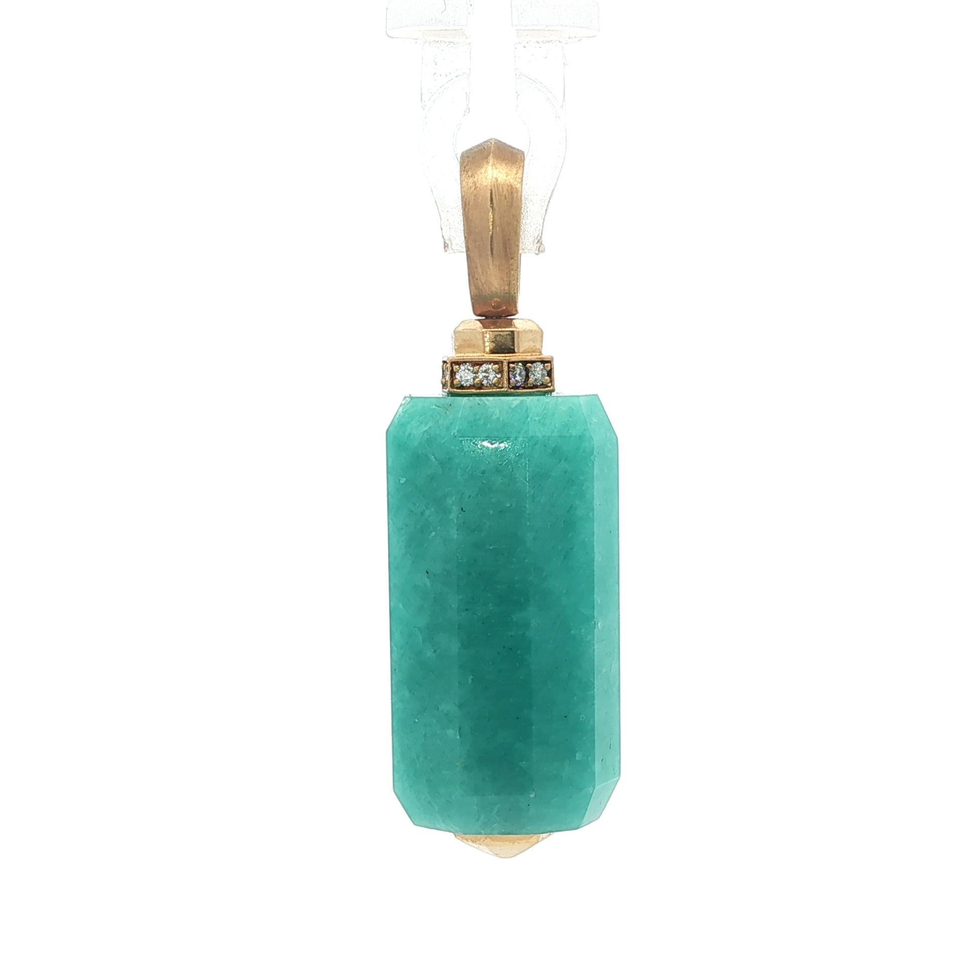 David Yurman 18k Yellow Gold Barrel Amazonite & Diamond Enhancer Pendant In Good Condition For Sale In Montclair, NJ