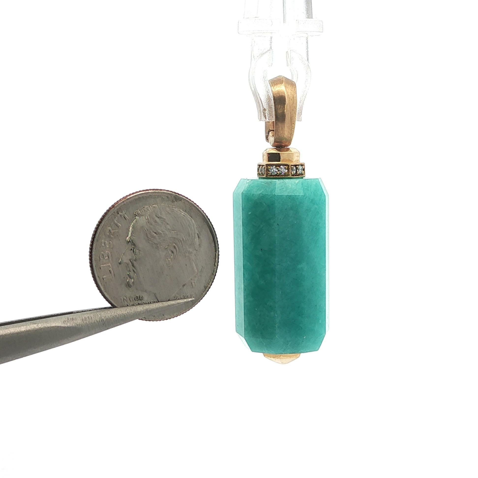 David Yurman 18k Yellow Gold Barrel Amazonite & Diamond Enhancer Pendant For Sale 1