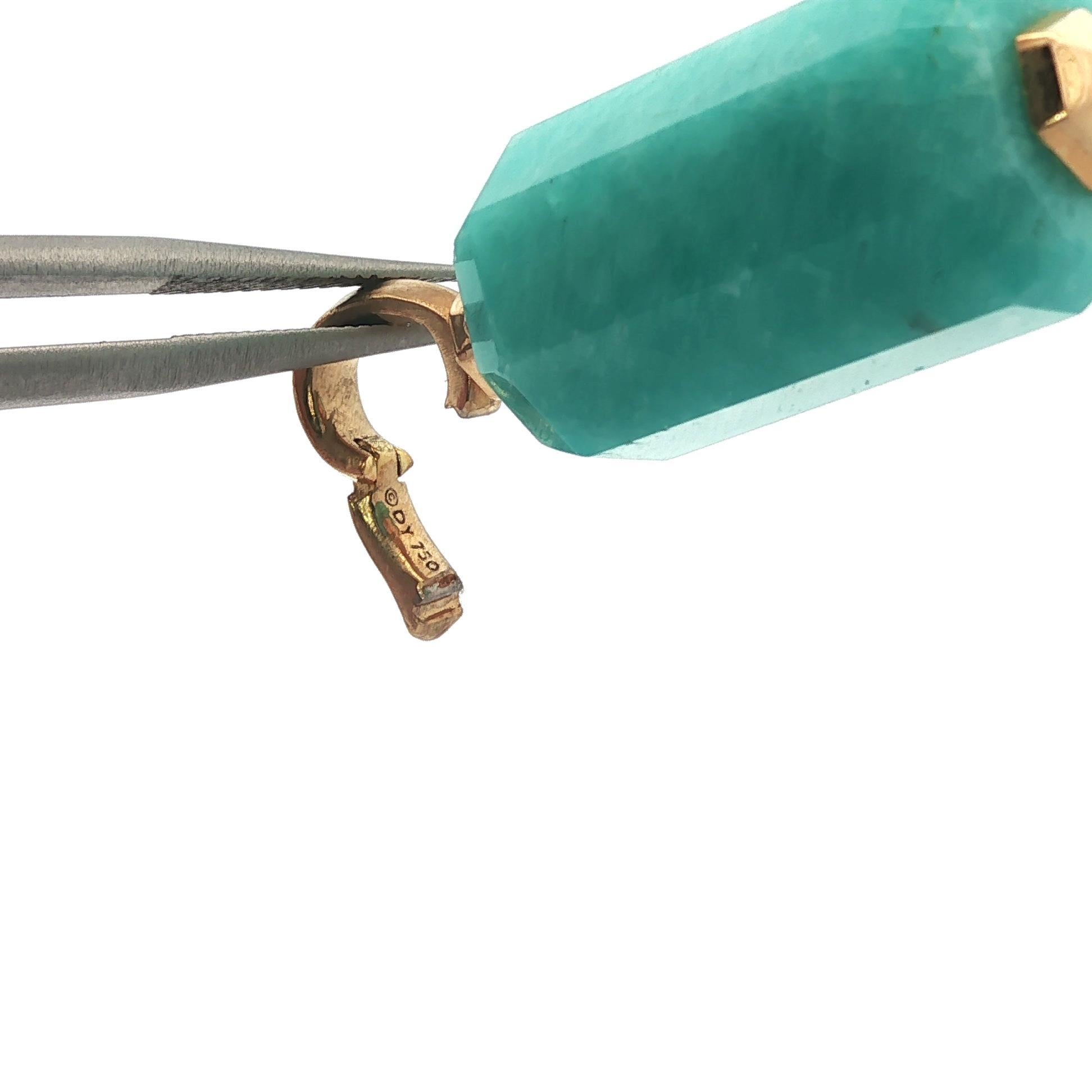 David Yurman 18k Yellow Gold Barrel Amazonite & Diamond Enhancer Pendant For Sale 3