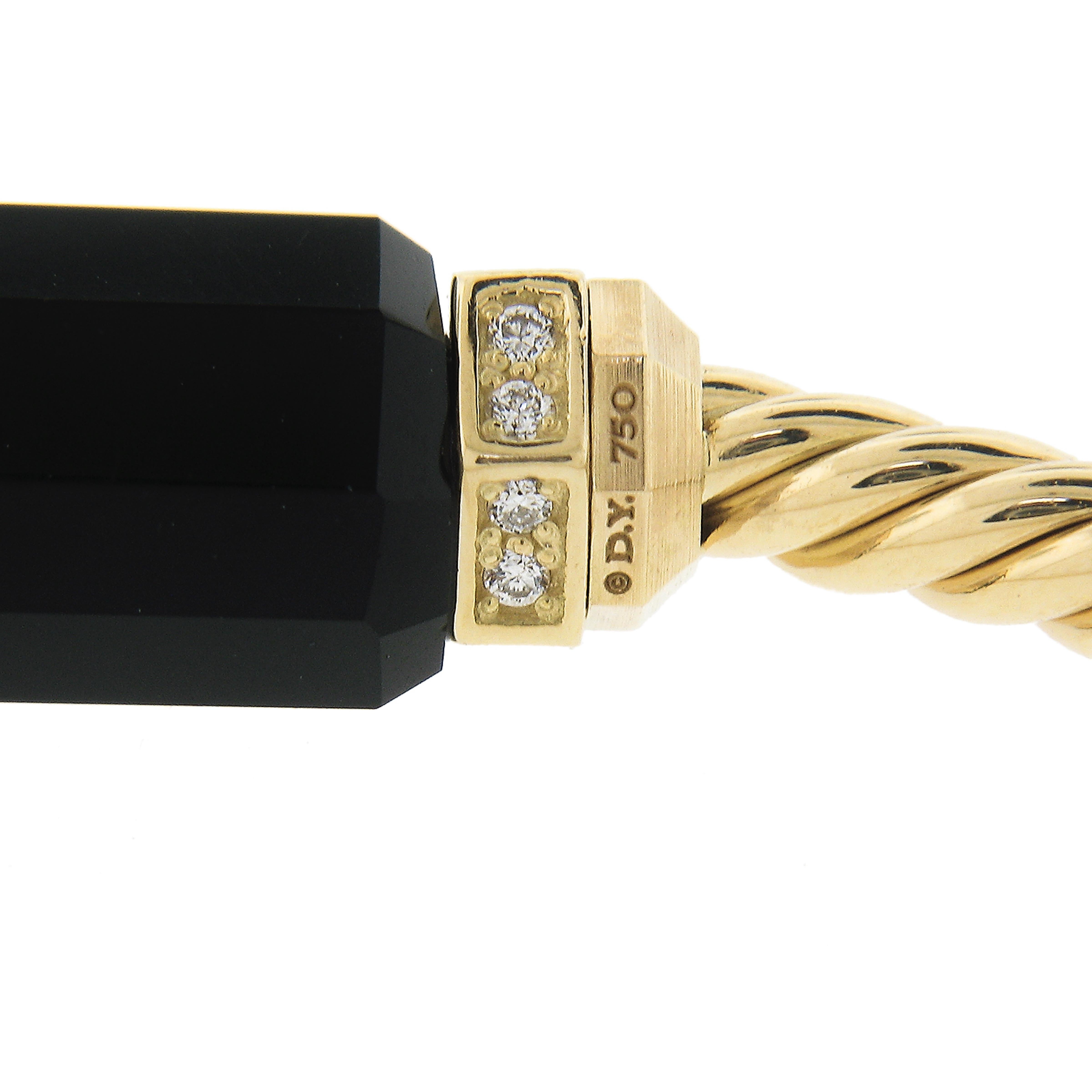 David Yurman 18k Yellow Gold Barrel Black Onyx & Diamond Cable Bangle Bracelet 2