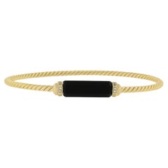 David Yurman 18k Yellow Gold Barrel Black Onyx & Diamond Cable Bangle Bracelet