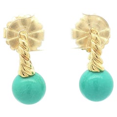 David Yurman 18k Yellow Gold Bead Turquoise Twisted Cable Cuff Drop Earrings