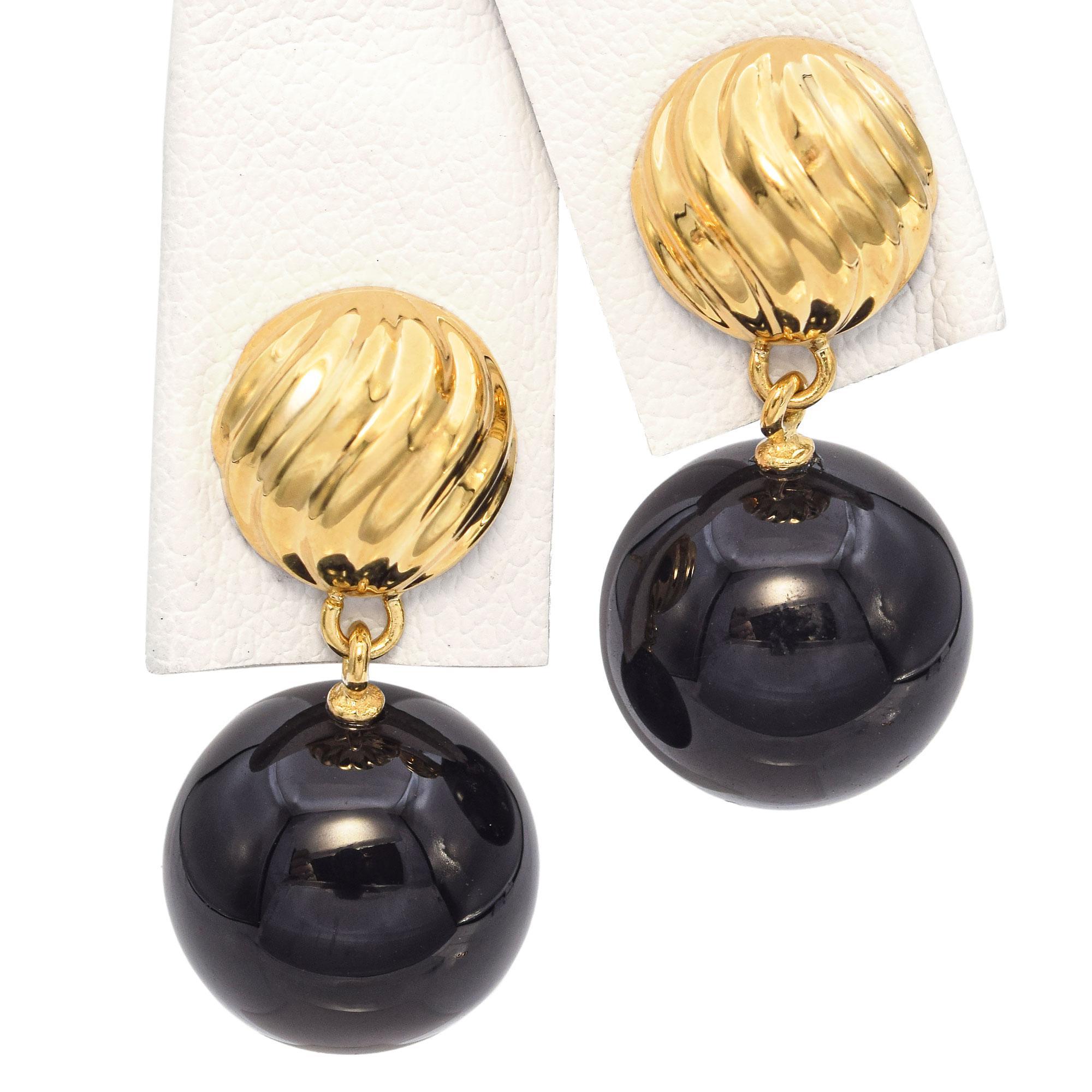 Grezzo David Yurman Orecchini a goccia in oro giallo 18 carati con onice nero in vendita