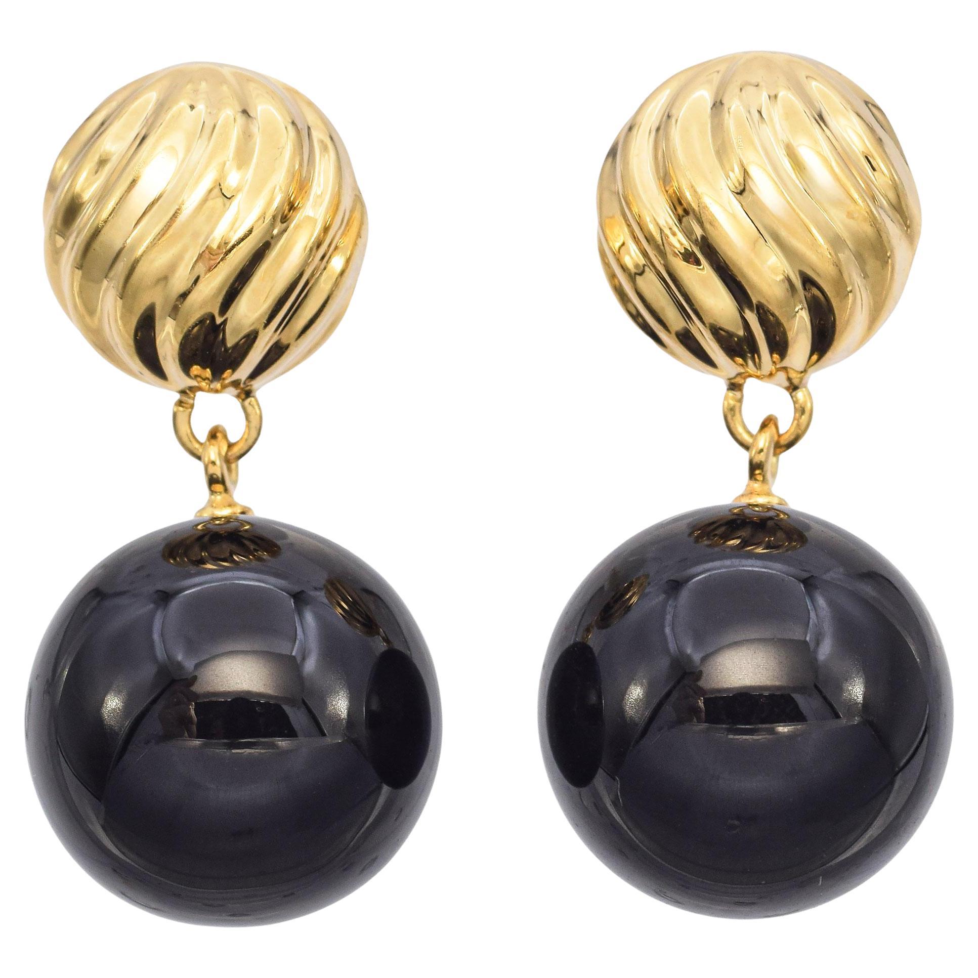 David Yurman 18K Yellow Gold Black Onyx Drop Earrings