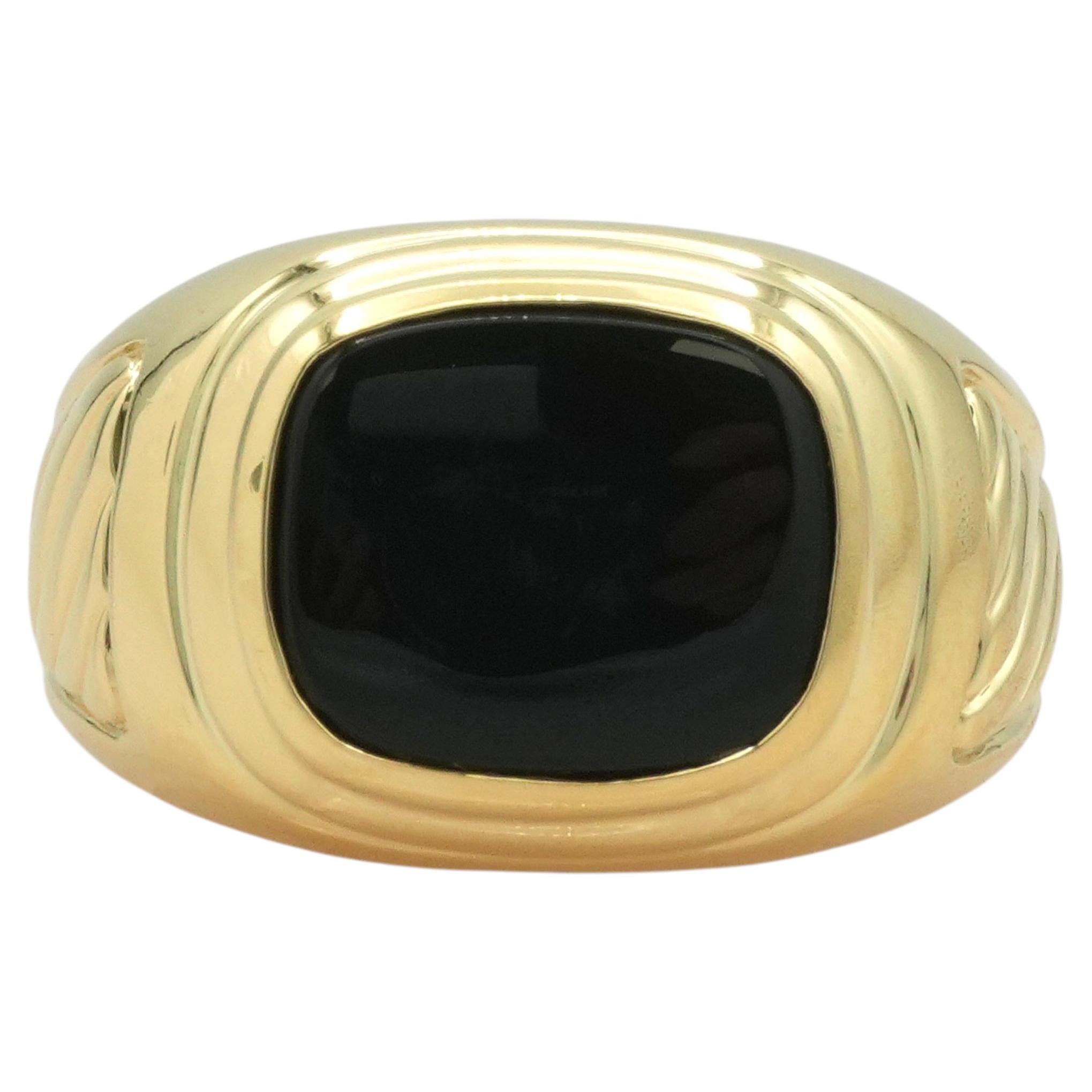 Pre-owned David Yurman 18k Yellow Gold Black Onyx Signet Ring