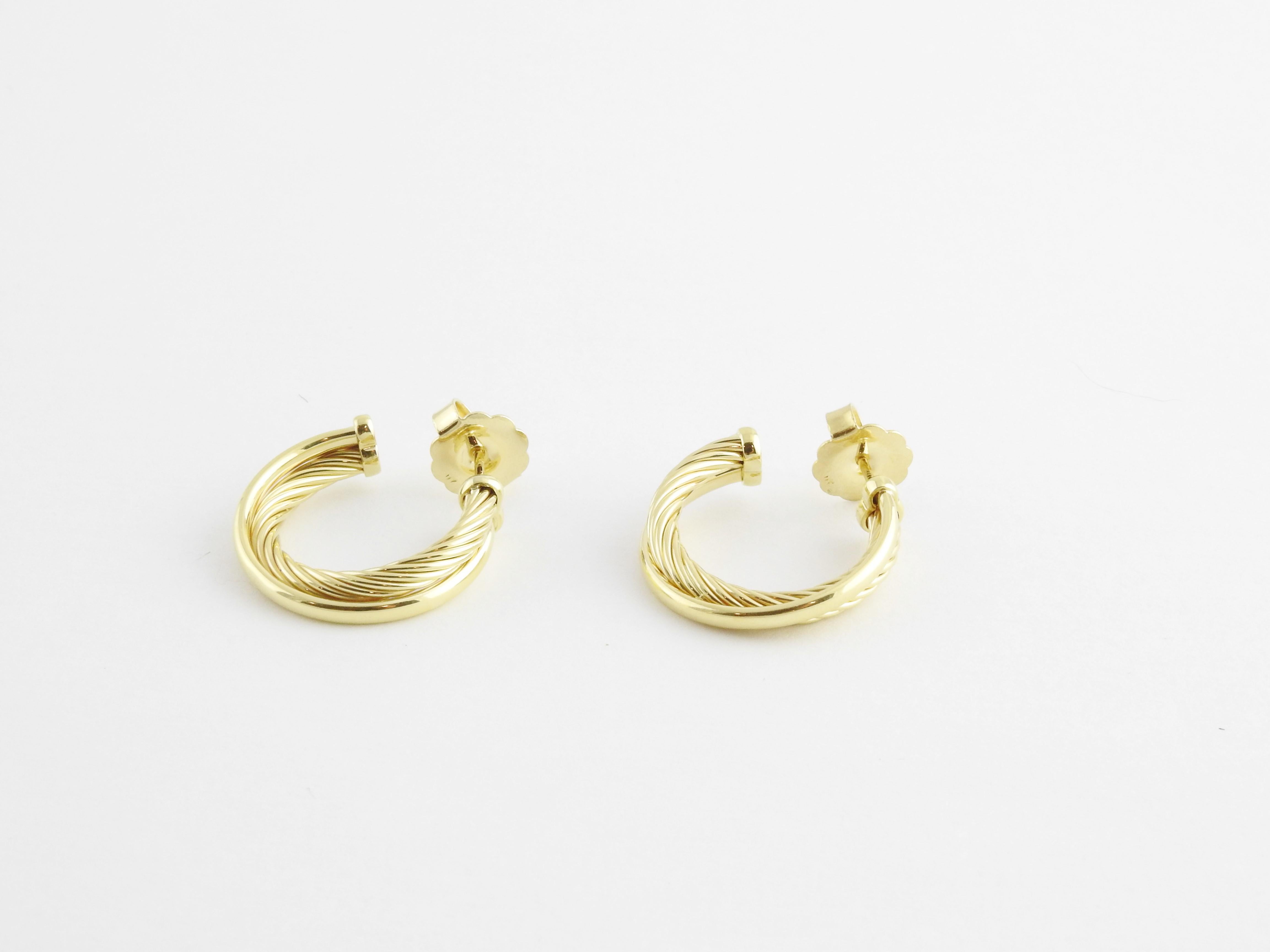 Women's David Yurman 18 Karat Yellow Gold Cable Crossover Open Hoop Earrings