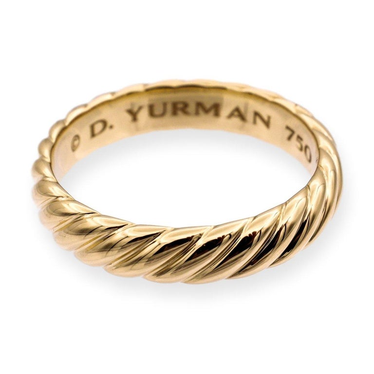 David Yurman 18k Yellow Gold Cable Mens Wedding Band Ring For Sale at