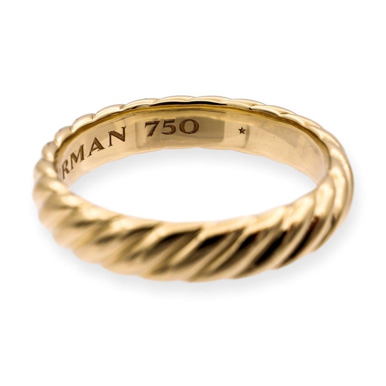 David Yurman 18k Yellow Gold Cable Mens Wedding Band Ring For Sale at