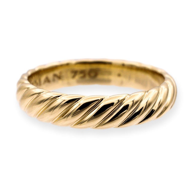 David Yurman 18k Yellow Gold Cable Mens Wedding Band Ring For Sale at