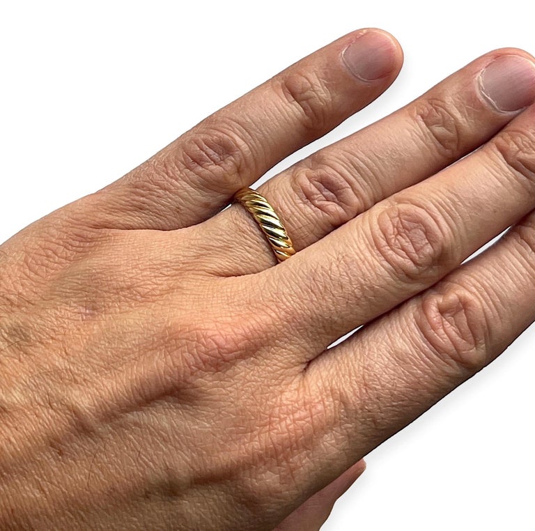 David Yurman 18k Yellow Gold Cable Mens Wedding Band Ring For Sale at