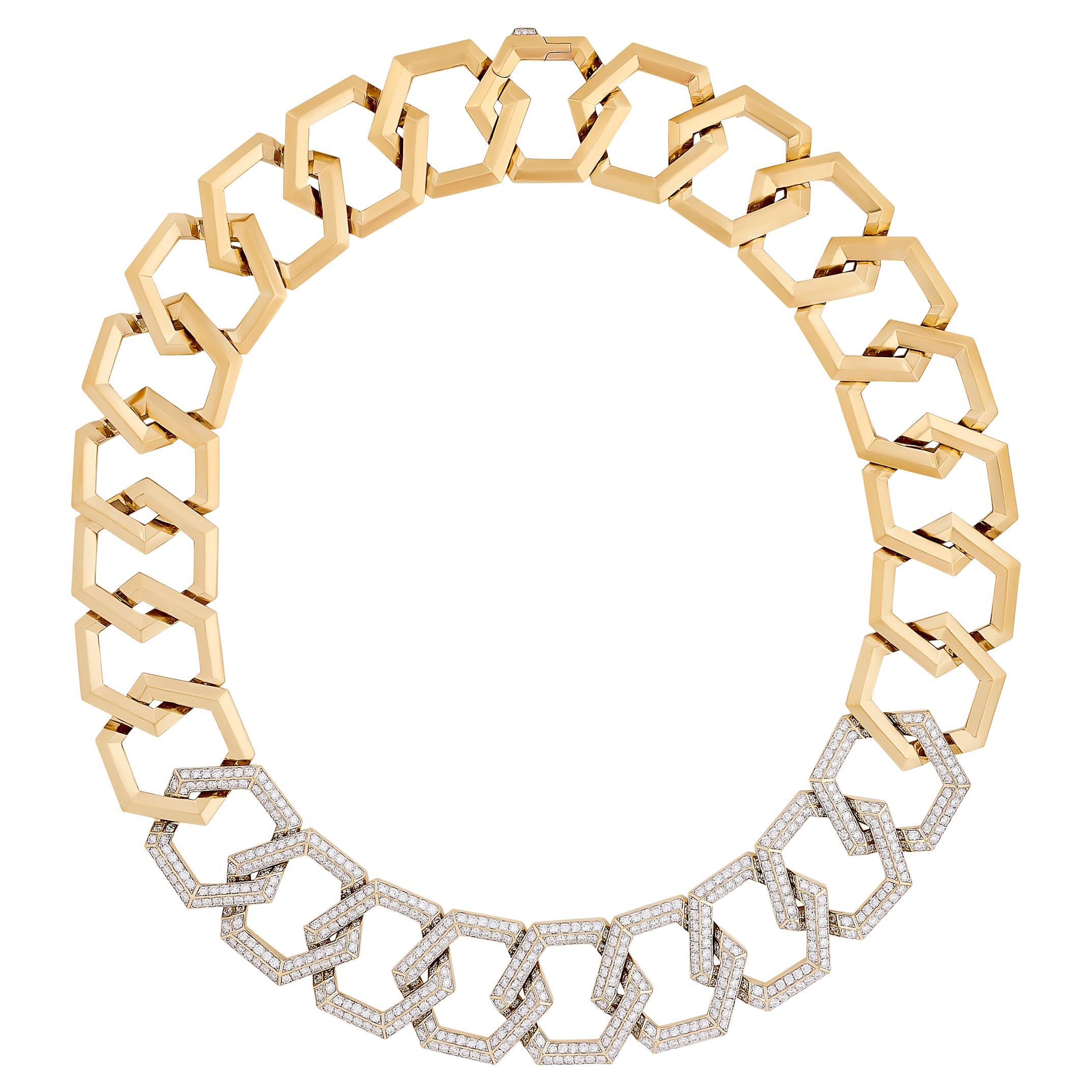 David Yurman 18K Yellow Gold Carlyle Diamond Geometric Link Necklace