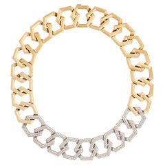 David Yurman 18K Yellow Gold Carlyle Diamond Geometric Link Necklace