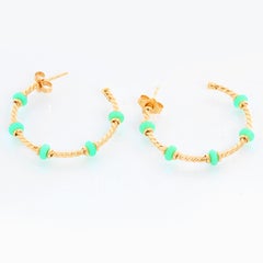 David Yurman 18 Karat Yellow Gold Chrysoprase Rondelle Hoops