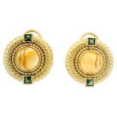 David Yurman 18k Yellow Gold Citrine & Green Tourmaline Cable Button Earrings