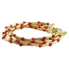 David Yurman 18K Yellow Gold Coral Multistrand Bracelet #17976