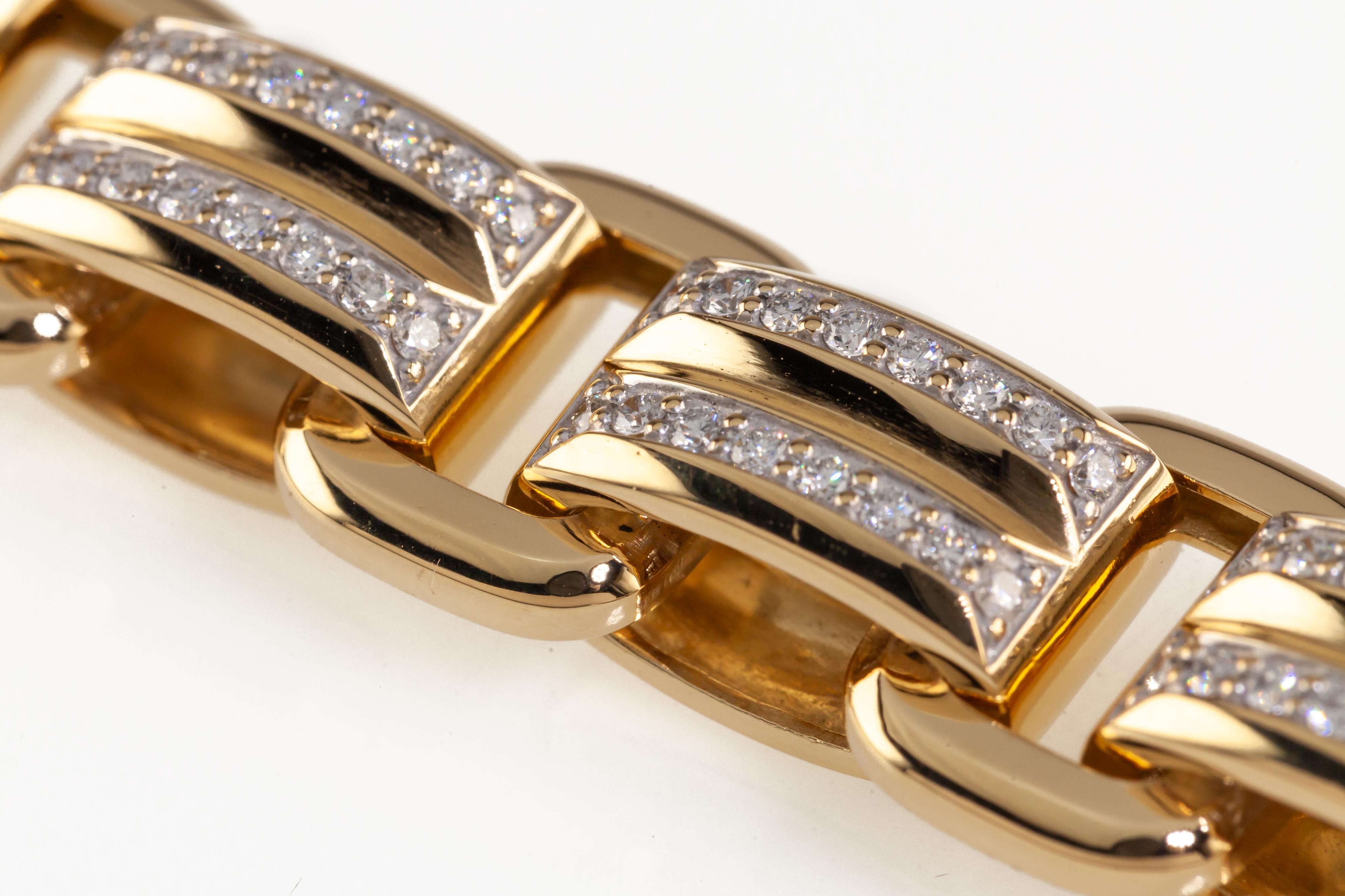 Round Cut David Yurman 18k Yellow Gold Deco Beveled Link Bracelet Large 1.93 Carats For Sale