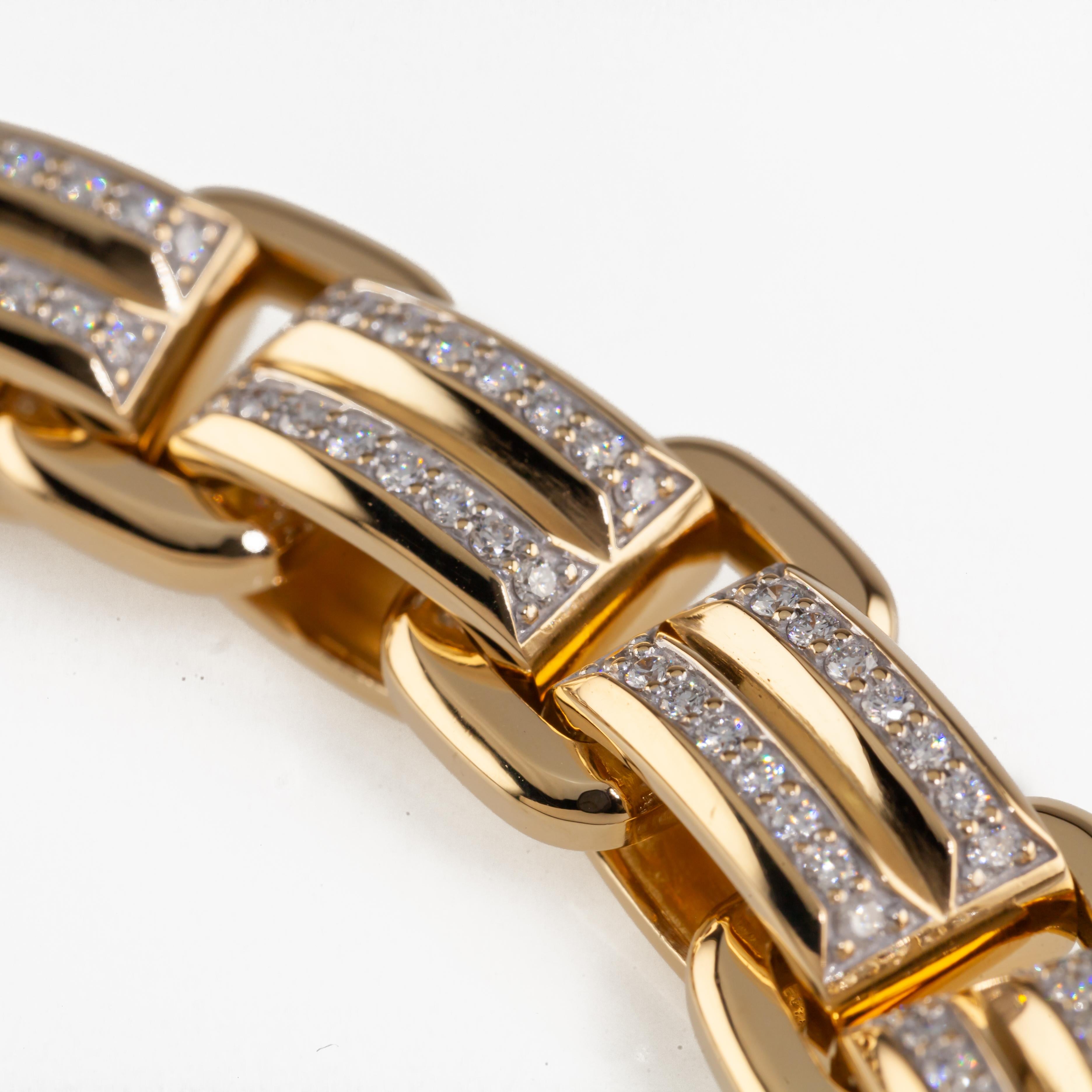 David Yurman 18k Yellow Gold Deco Beveled Link Bracelet Large 1.93 Carats In Good Condition For Sale In Sherman Oaks, CA