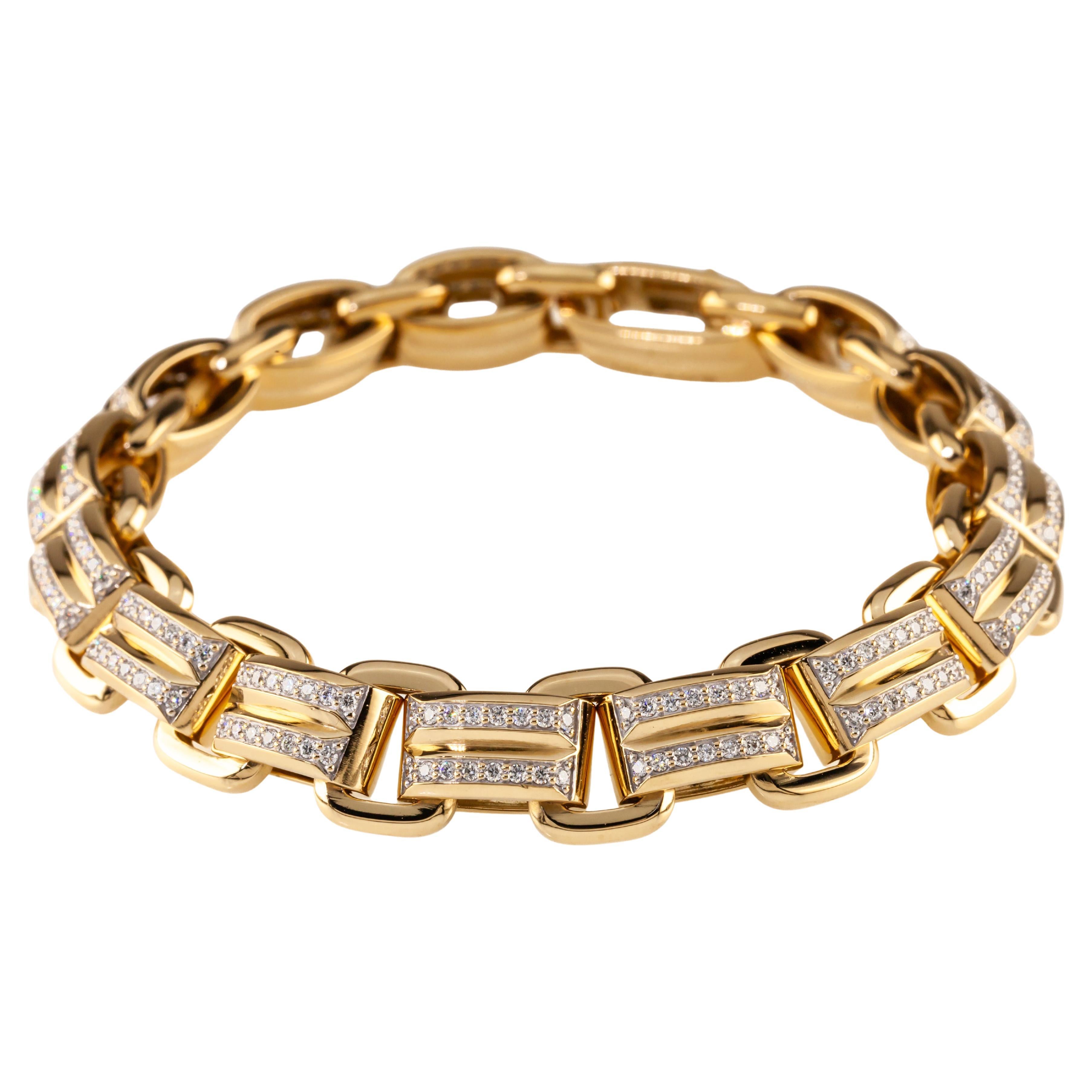 David Yurman 18k Yellow Gold Deco Beveled Link Bracelet Large 1.93 Carats