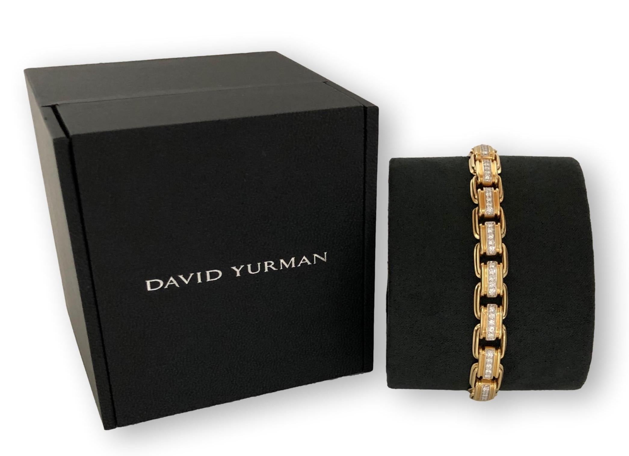 David Yurman 18K Yellow Gold Deco Men's Pave Diamonds Chain Link Bracelet Large 1