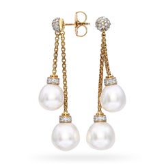 David Yurman 18k Yellow Gold Diamond and Pearl Dangle Earrings