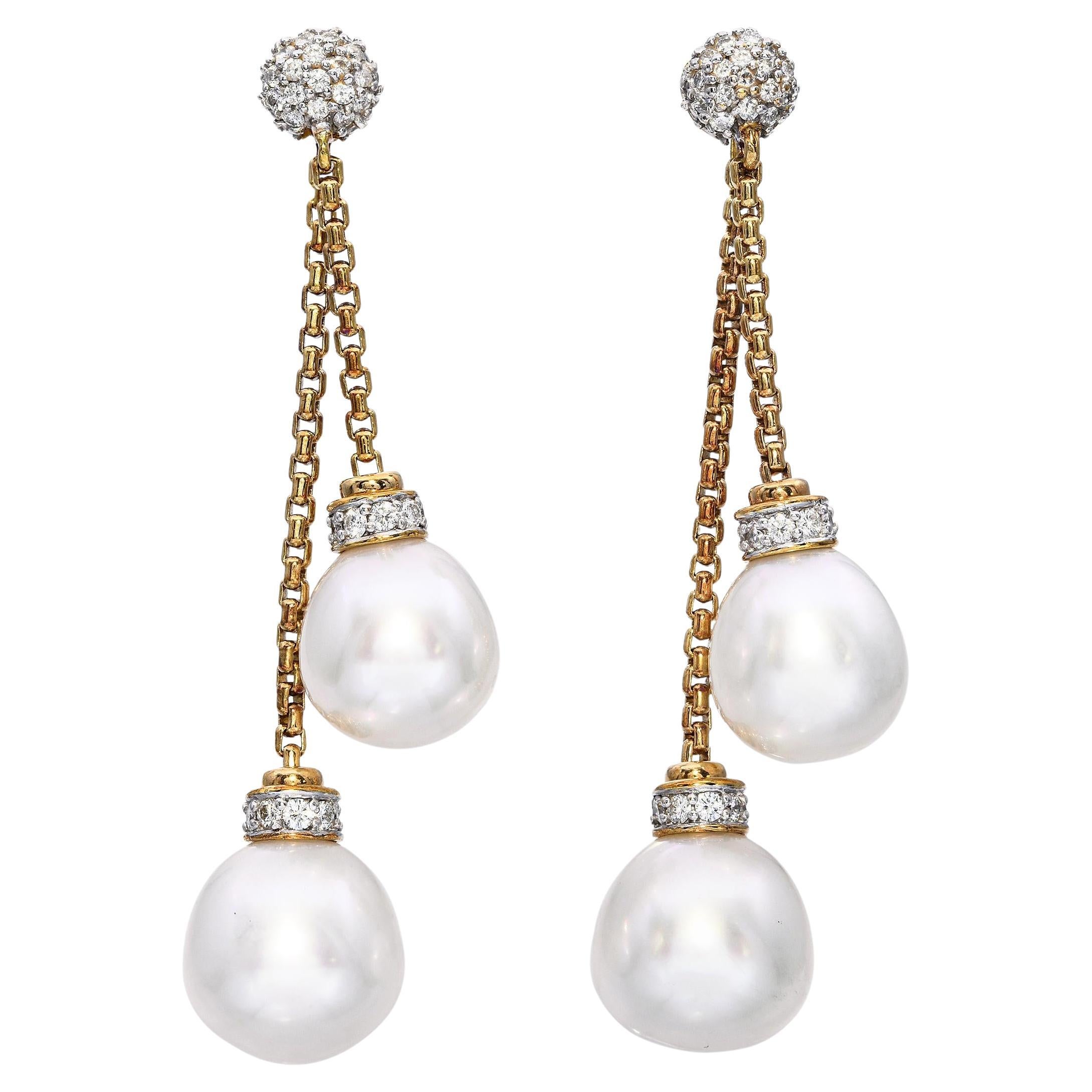 David Yurman 18k Gelbgold Diamant und Perle Ohrringe baumeln