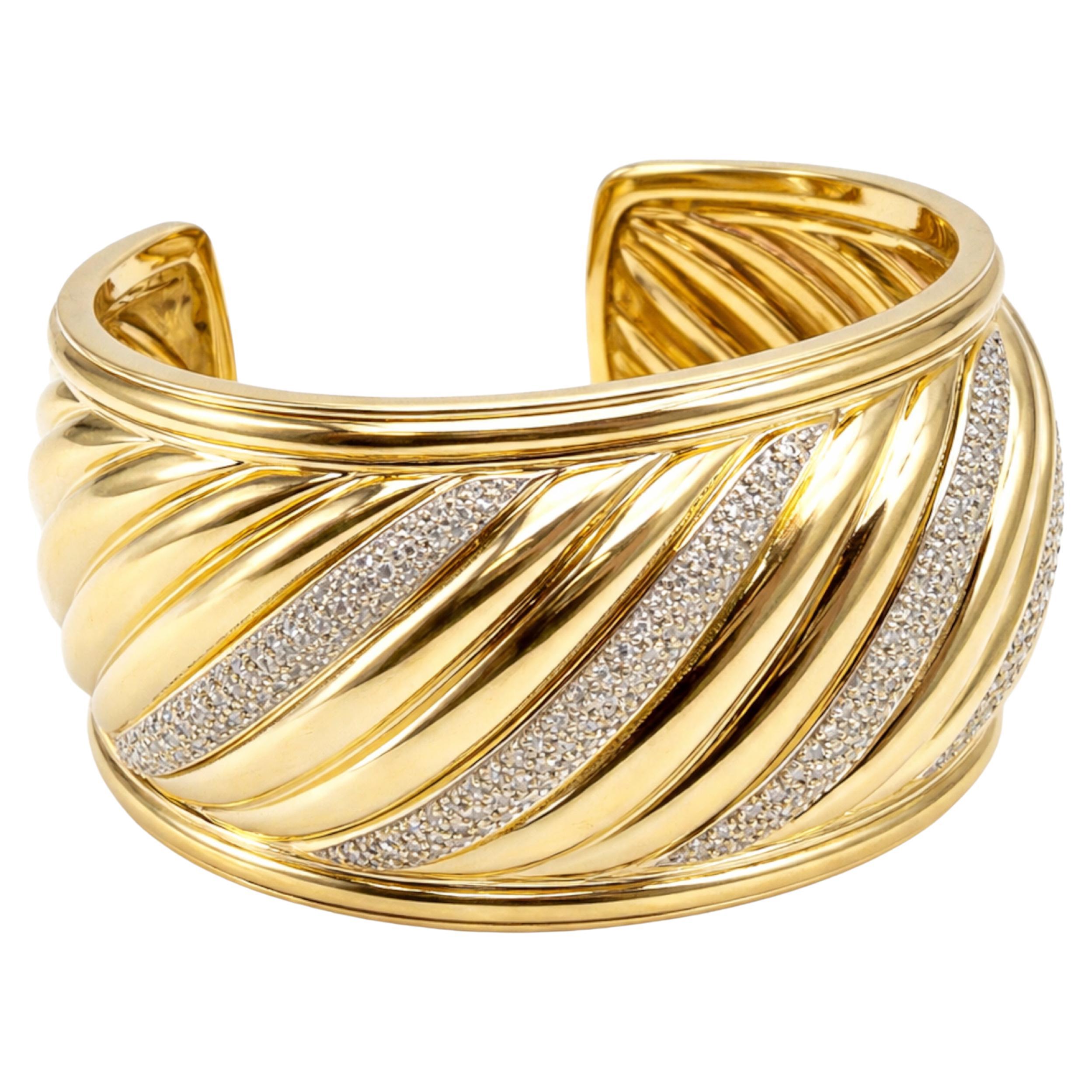 David Yurman 18K Yellow Gold Diamond Bangle Bracelet