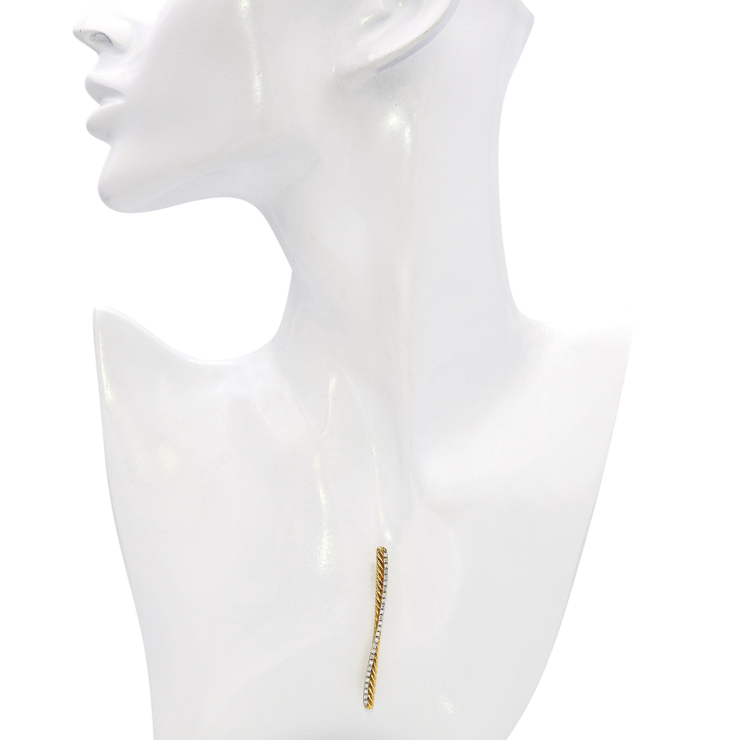 Taille ronde David Yurman Pendentif Barre en or jaune 18k avec diamants en vente