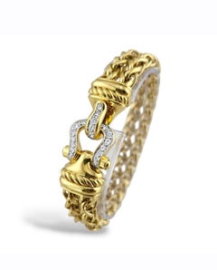 David Yurman Double Wheat 18K Yellow Gold Diamond Buckle Bracelet