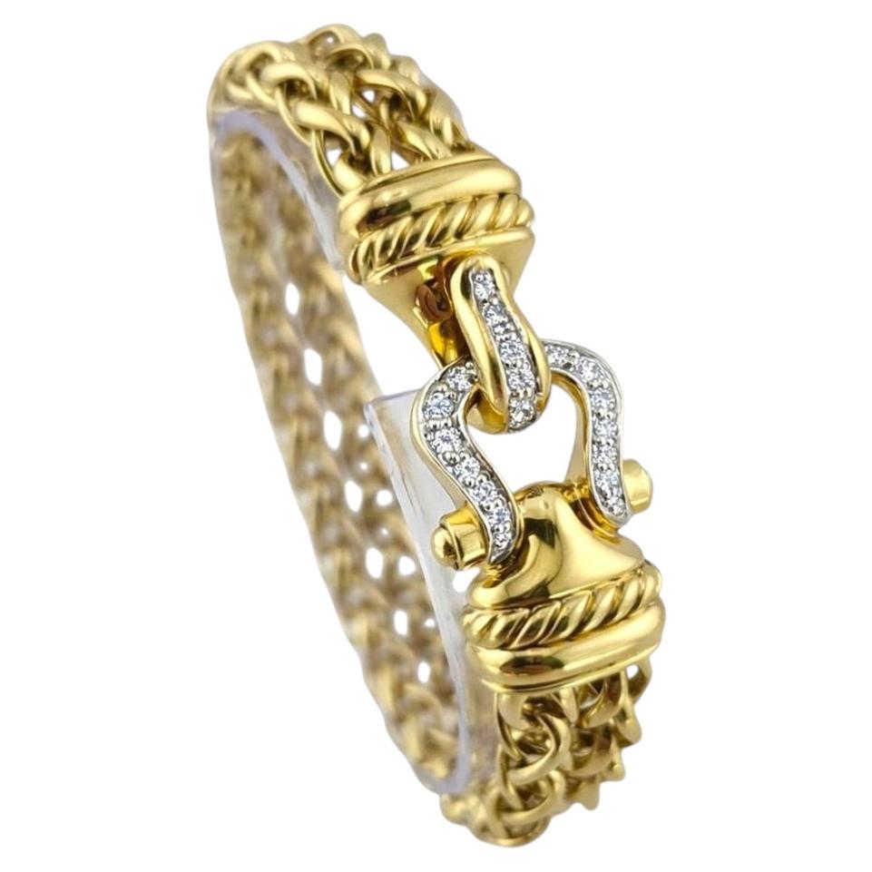 David Yurman Double Wheat 18K Yellow Gold Diamond Buckle Bracelet