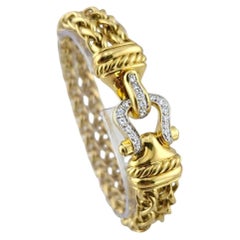 David Yurman Double Wheat 18K Yellow Gold Diamond Buckle Bracelet