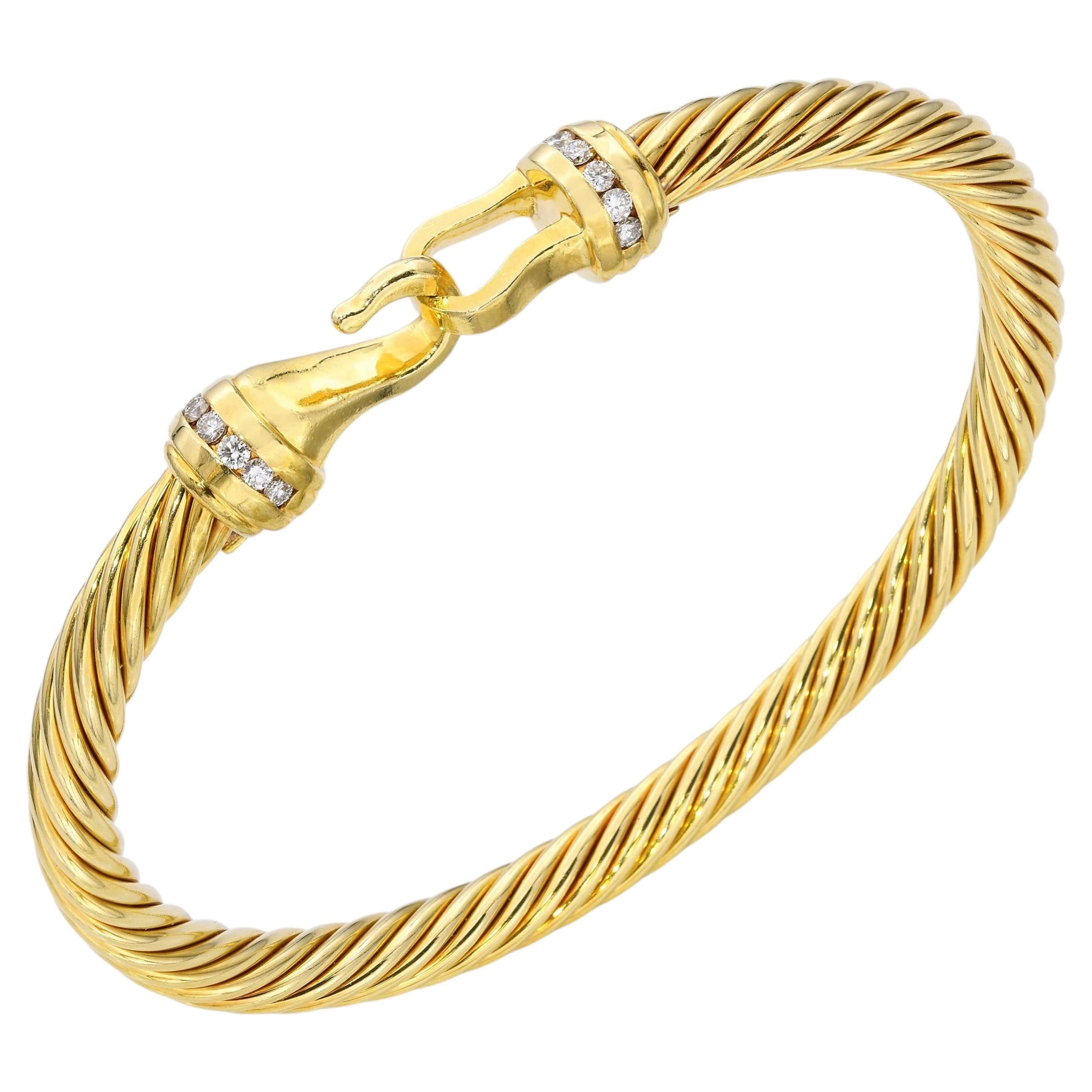 David Yurman 18k Yellow Gold Diamond Buckle Bracelet
