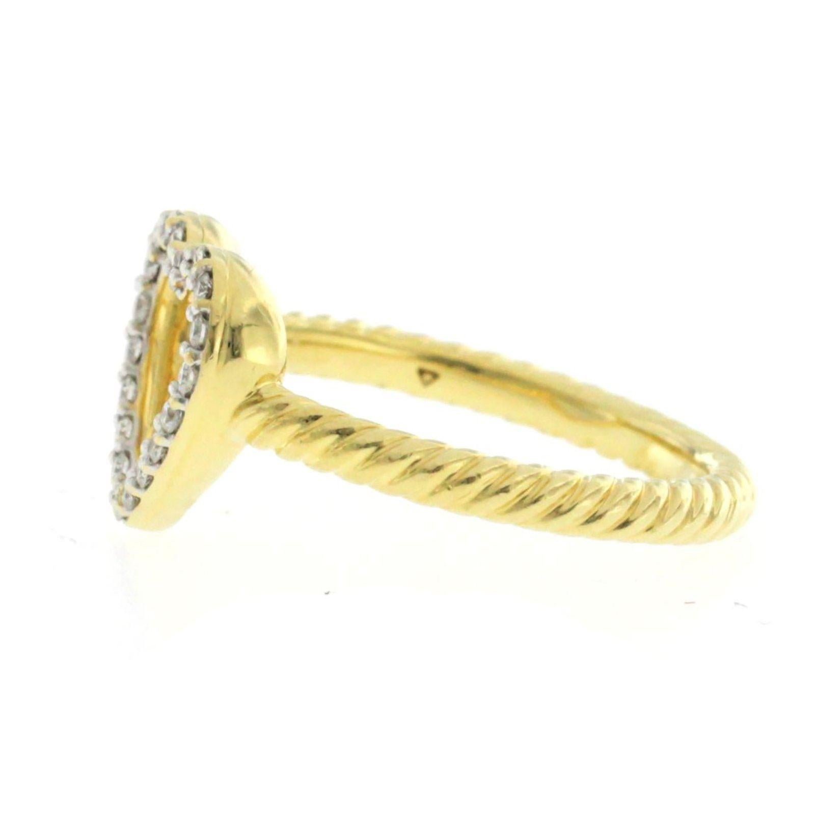 David Yurman 18 Karat Yellow Gold Diamond Cable Classics Heart Ring 2