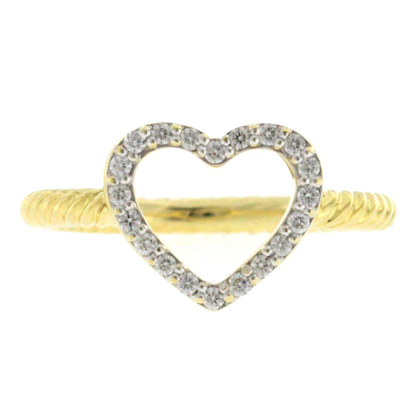 David Yurman 18 Karat Yellow Gold Diamond Cable Classics Heart Ring