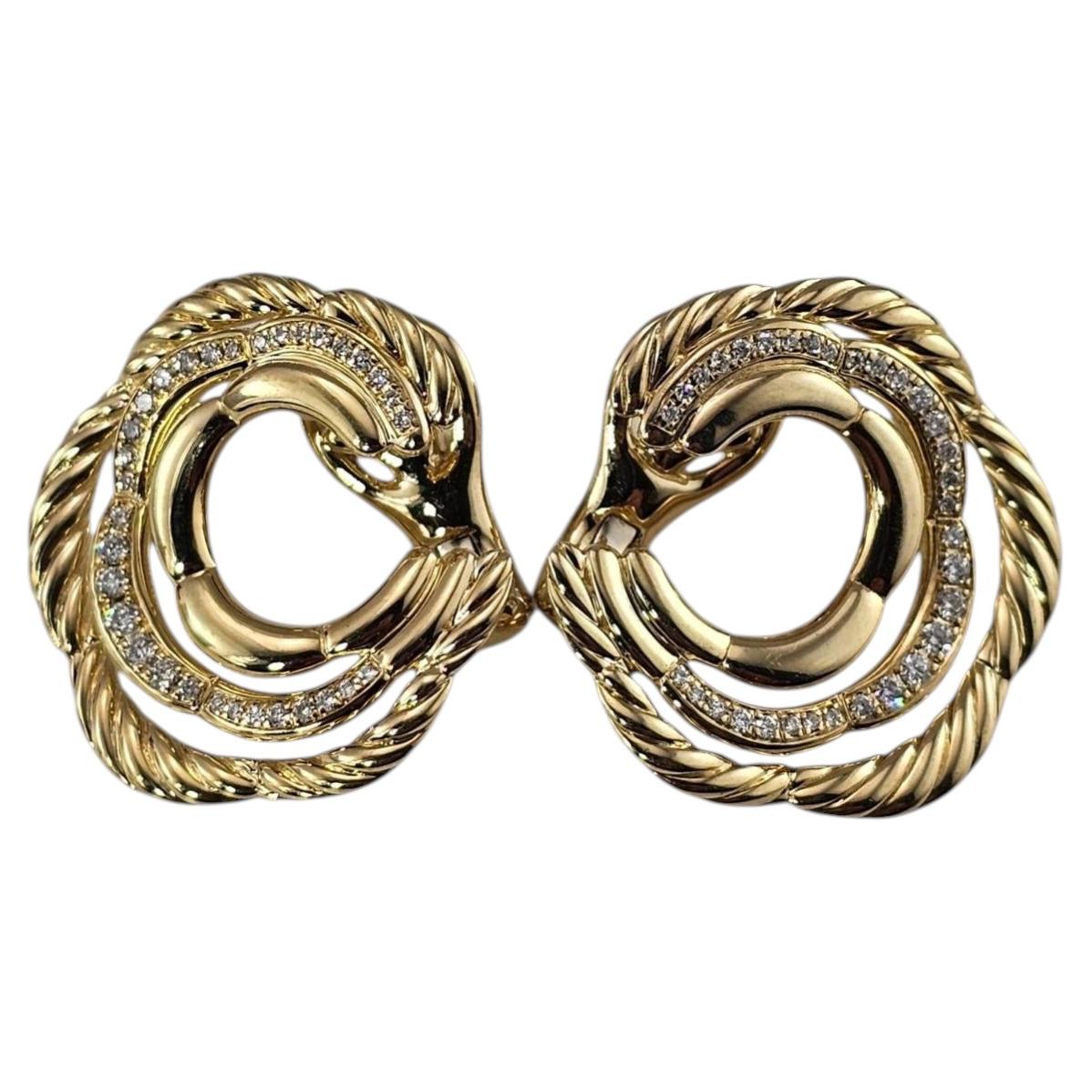 Pre-owned David Yurman 18k Yellow Gold Diamond Cable Earrings #25712