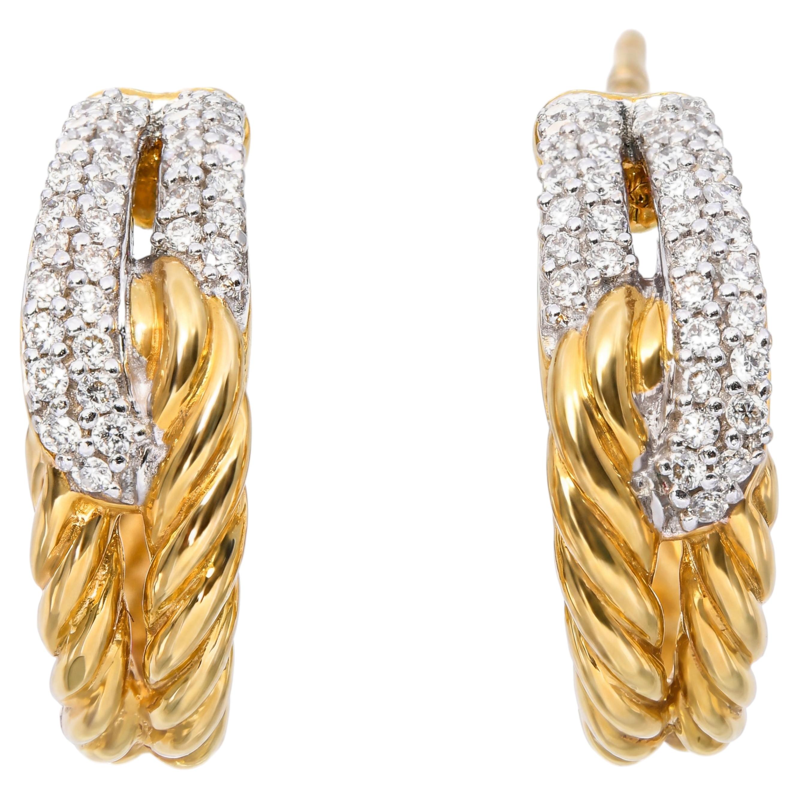David Yurman – Diamant-Creolen aus 18-karätigem Gelbgold im Kabel-Design