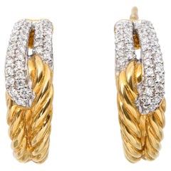 David Yurman 18k Yellow Gold Diamond Cable Hoop Earrings