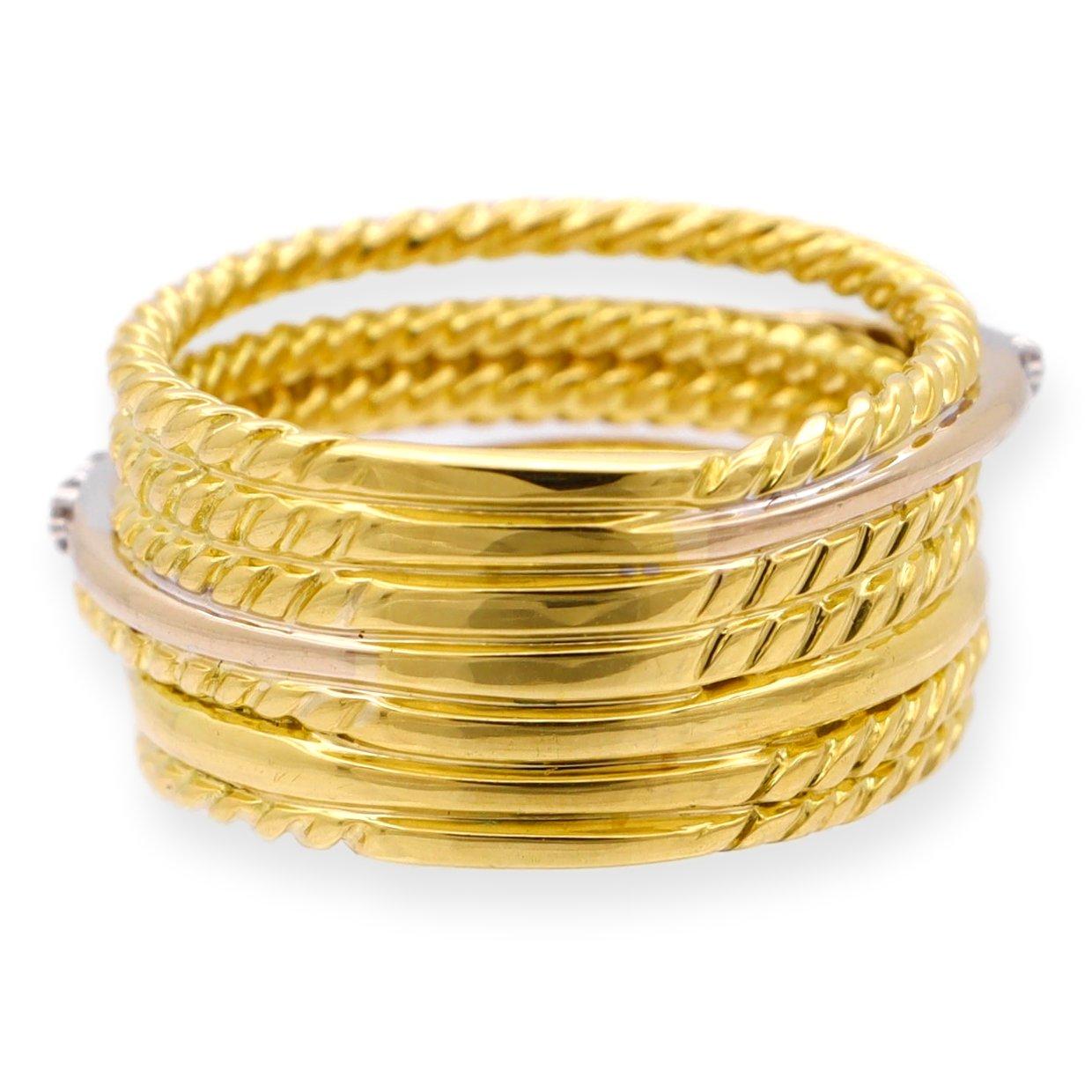 Modern David Yurman 18K Yellow Gold Diamond Crossover Wide Band Ring Size 6