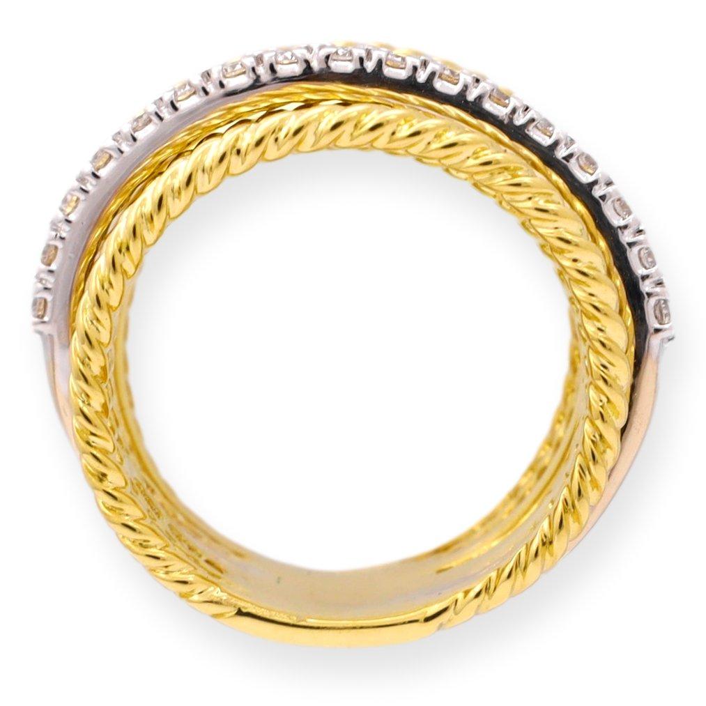 Women's David Yurman 18K Yellow Gold Diamond Crossover Wide Band Ring Size 6