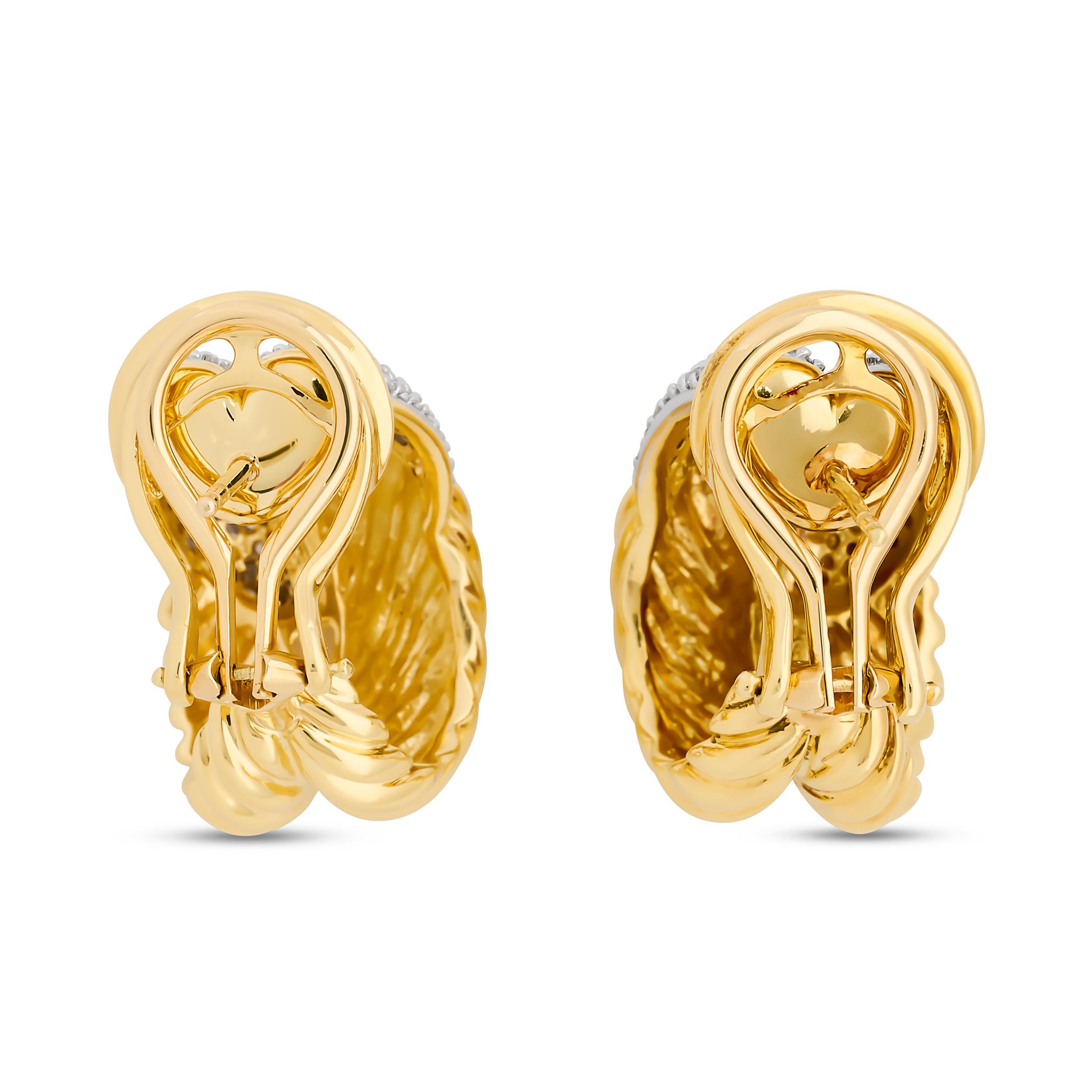 Round Cut David Yurman 18K Yellow Gold Diamond Interlocking Earrings For Sale