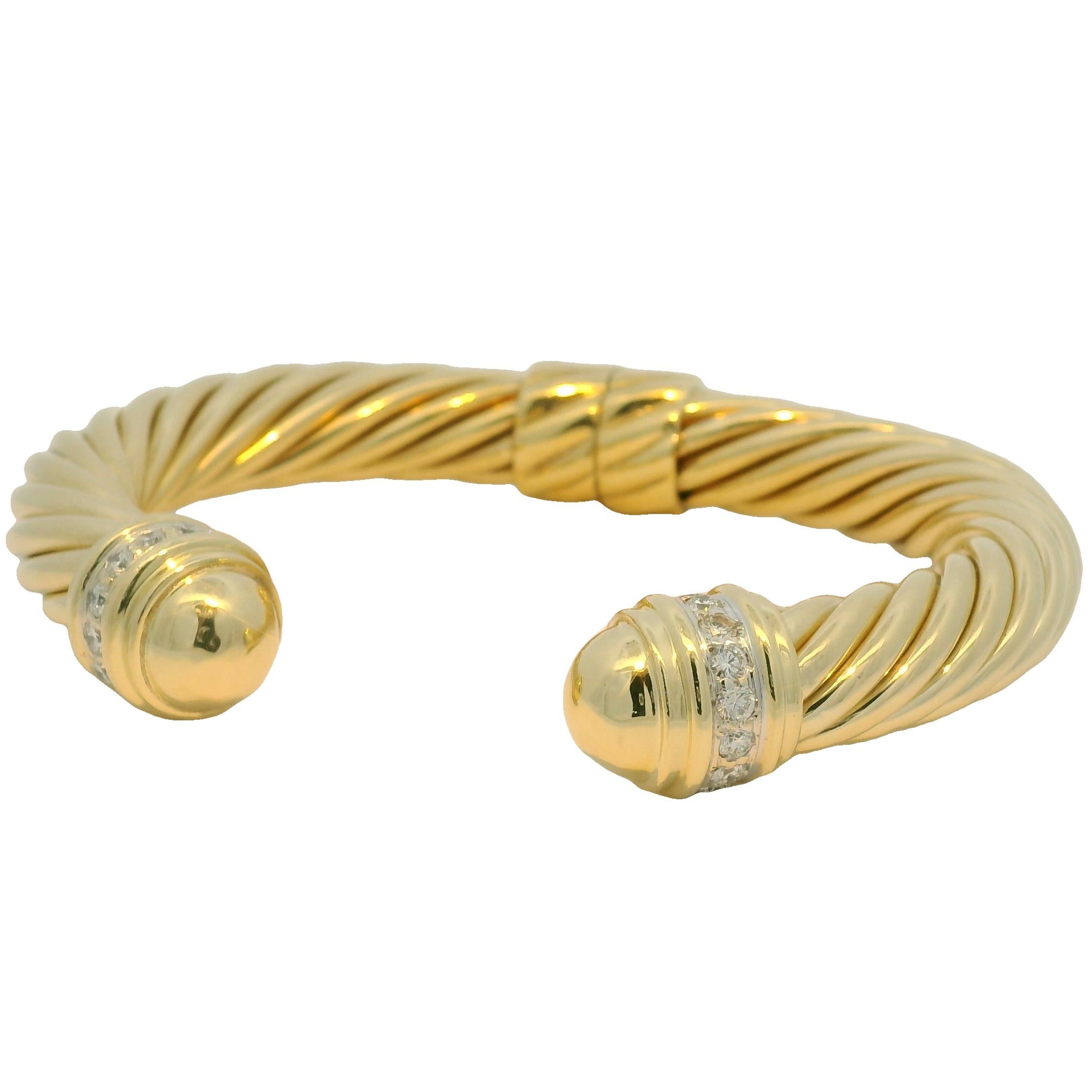 David Yurman, manchette côtelée en or jaune 18 carats avec grand diamant en vente 4